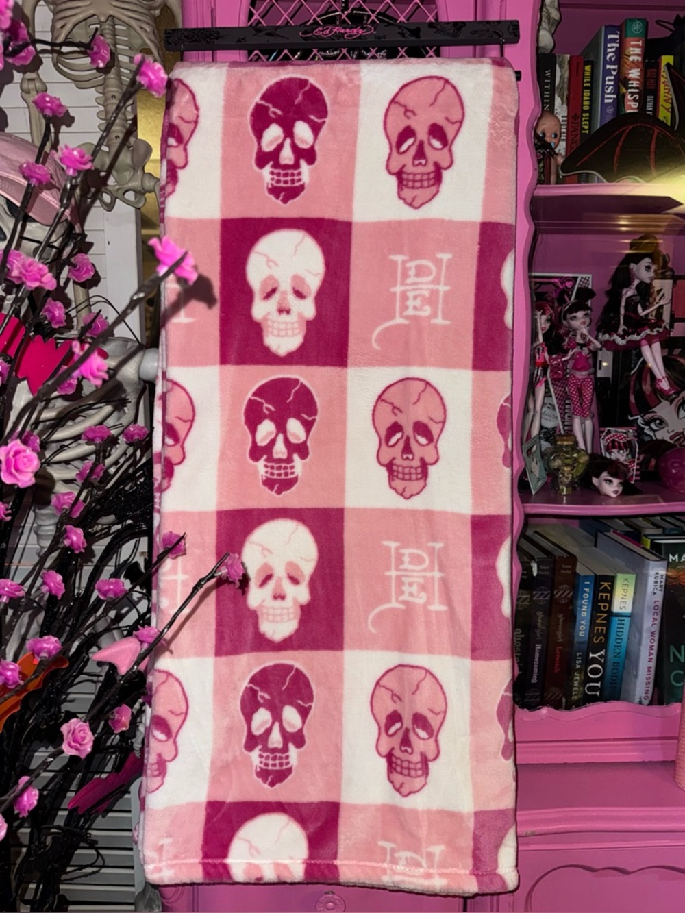 Ed Hardy pink skull throw blanket